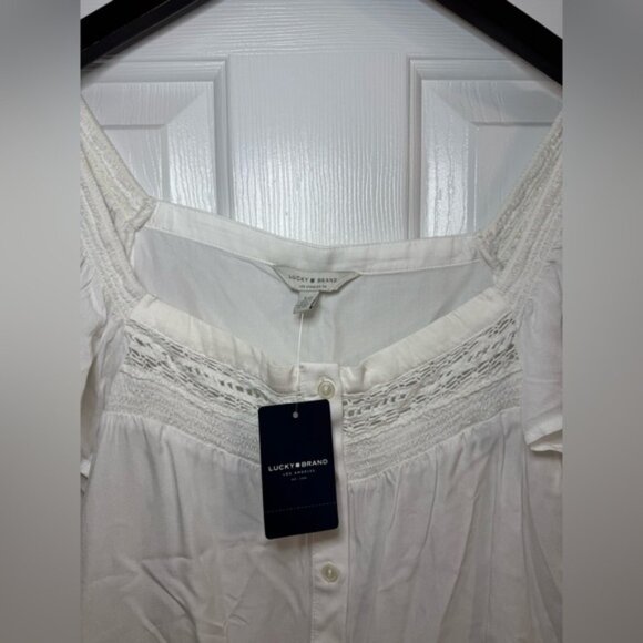 Lucky Brand Blouse Size Small NWT Square Neck Peplum White Ruffle - Picture 2 of 5